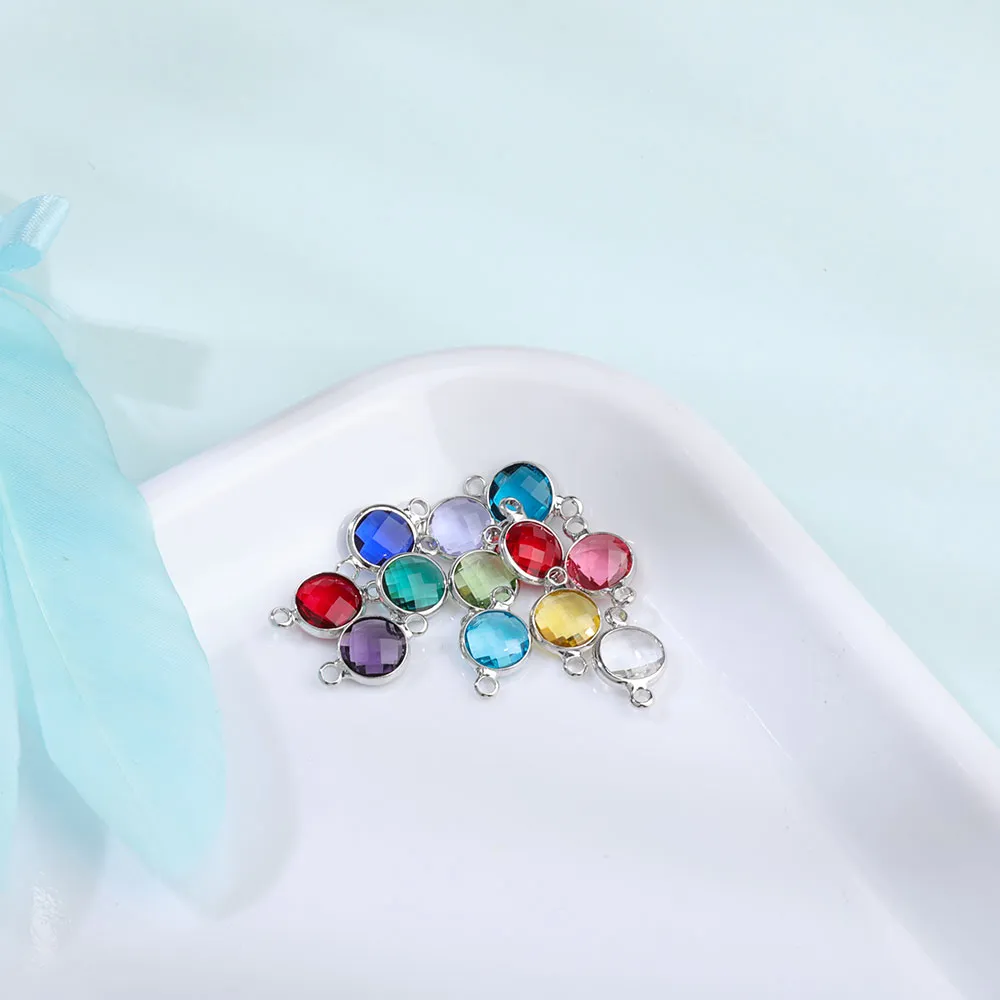 10 SZTUK Srebrny Kryształ Birthstones Podwójne Hole Złącza Charm Koraliki Bransoletka Naszyjnik Tworzenia Biżuterii DIY