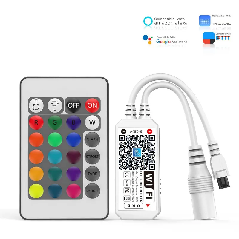 Dimmers LED WiFi 컨트롤러, RGB LED 라이트 스트립 음성 제어, Alexa Google Home, Wi -Fi Wireless Smart Controller