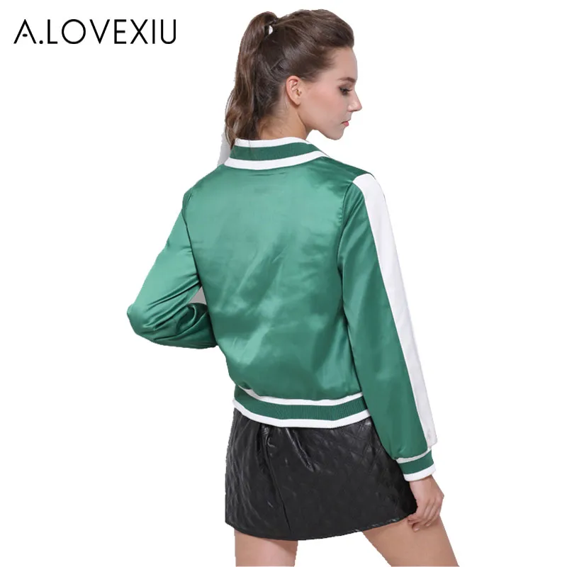 Varsity Cues Veste Brodée Femme Veste Femmes Manteau Vert Bomber Vestes Femmes Automne Baseball Bomber