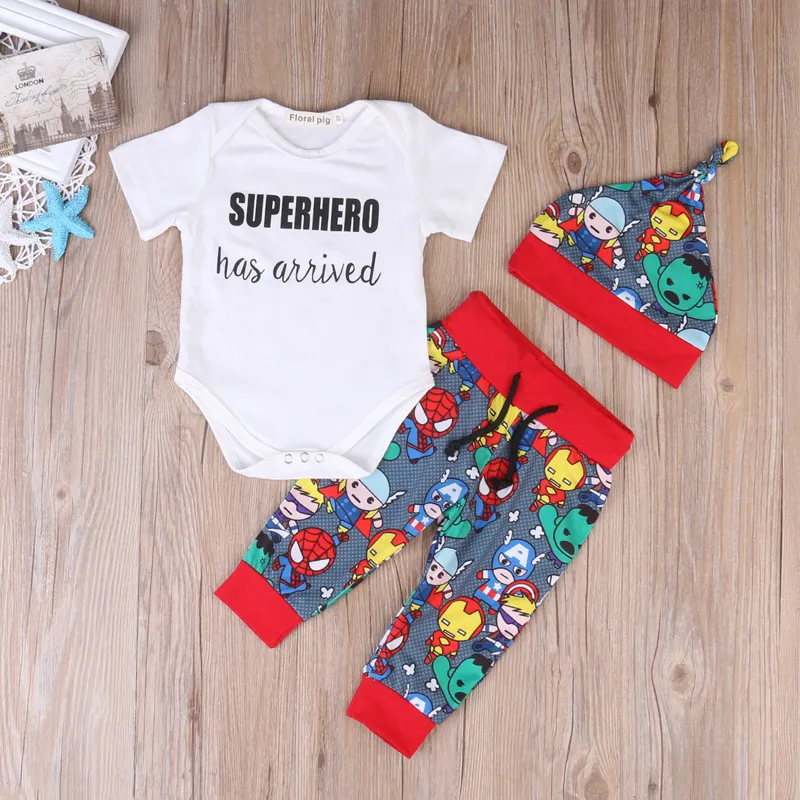 Baby Boy Kläder 2020 Vår Höst Barnkläder Satser Kortärmad T Shirt Romper Hat Byxor 3PCS Boys Suit Cotton Toddler Boys kläder