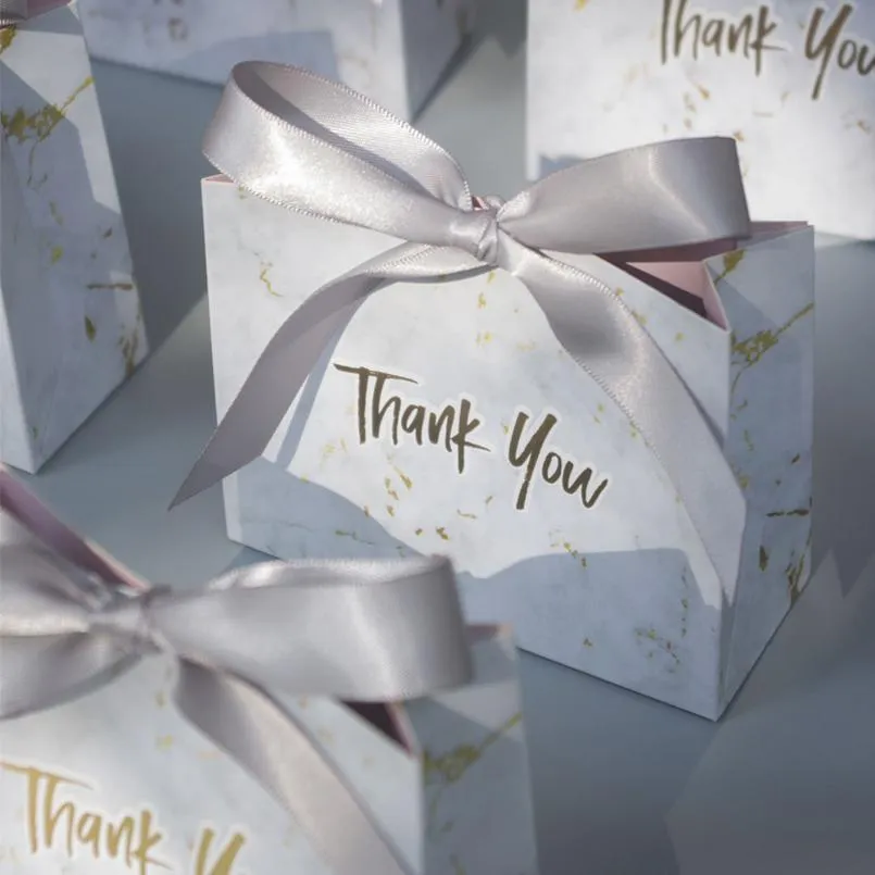 50st Creative Grey Marmor Presentpåse Box för Party Baby Shower Papper Chokladlådor Paket Bröllop Favoriter Candy Boxes