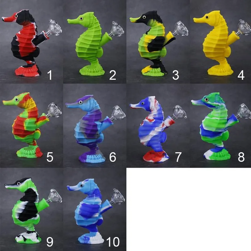 Silicone Seahorse de 6 polegadas Silicone Fumar tubos de cachimbo de cachorro Pet Pacote de água Bubbler Linha de tubulação Crack Collessible