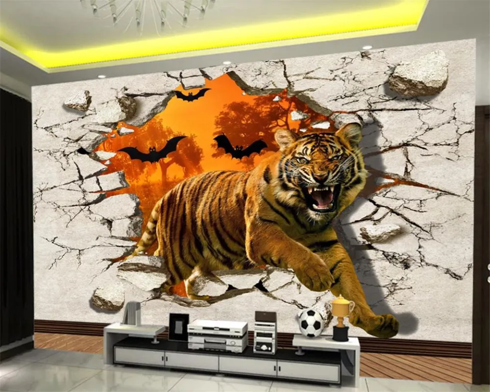 Papel de parede de foto personalizado Papéis de parede de tigre 3D mural  quarto sala de estar sofá TV pano de fundo 3D murais de parede rolo de  papel