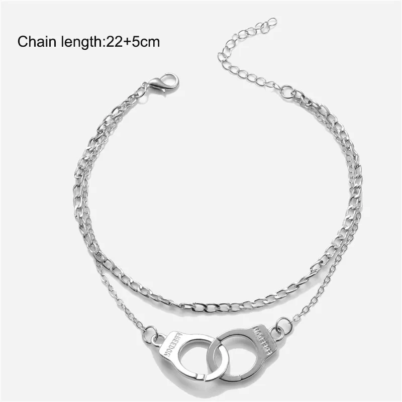 Hip Hop Freedom Thandcuff Chail anklet Silver Gold Gold Multilayer Wrap Chains Bracelet Women Summer Beach Moder