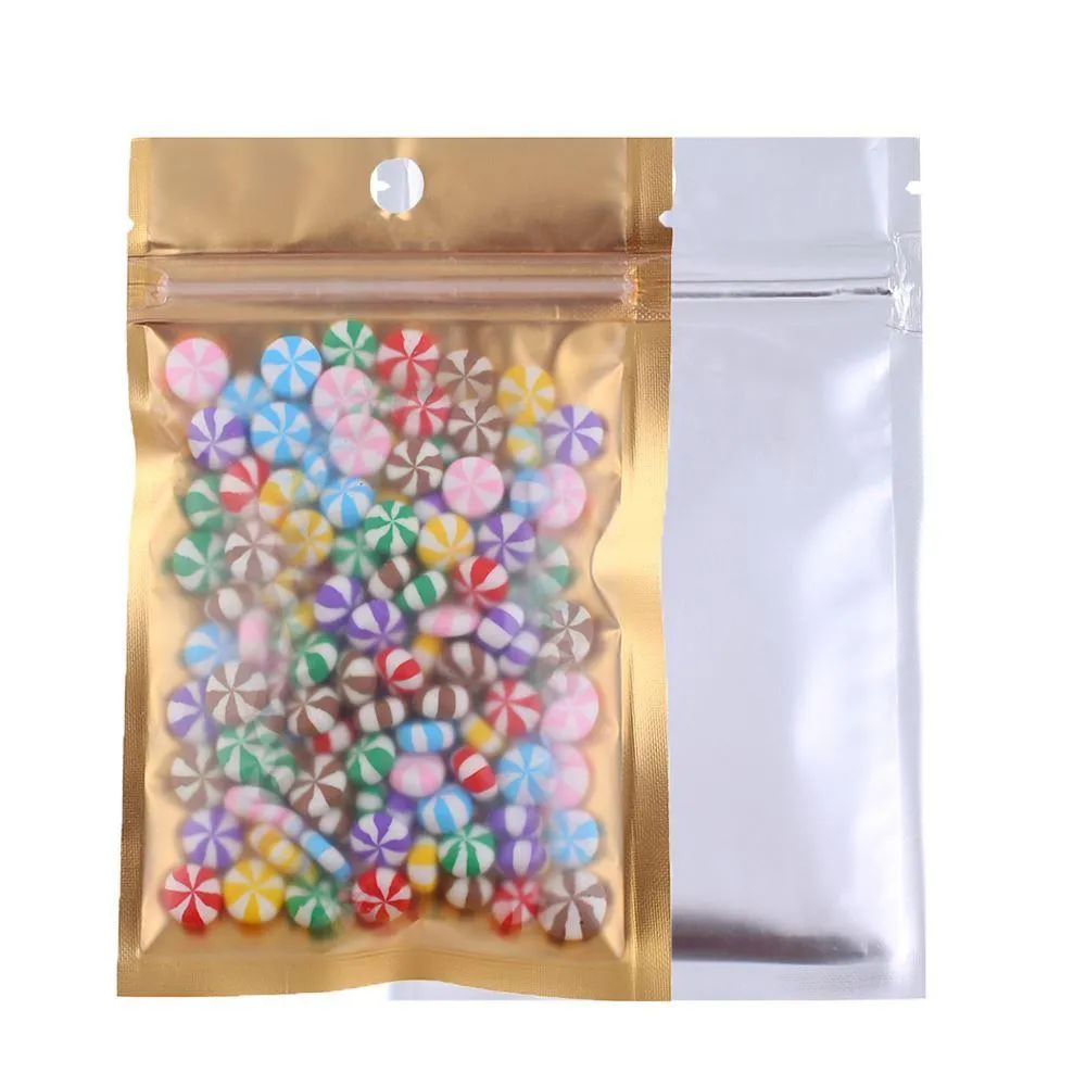 New 100pcs Many Size Tear Notch Flat Pouches Orange Blue Green Gold Mylar Foil Zip Stock Bag with Hang Hole Pouches Orange Blue Green