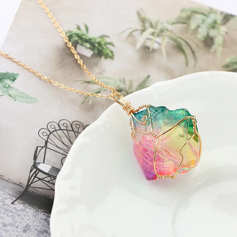 COLORFUL BLING Gothic Simulated Druzy Stone Pendant Necklace - Layered Leather Cord Choker For Women