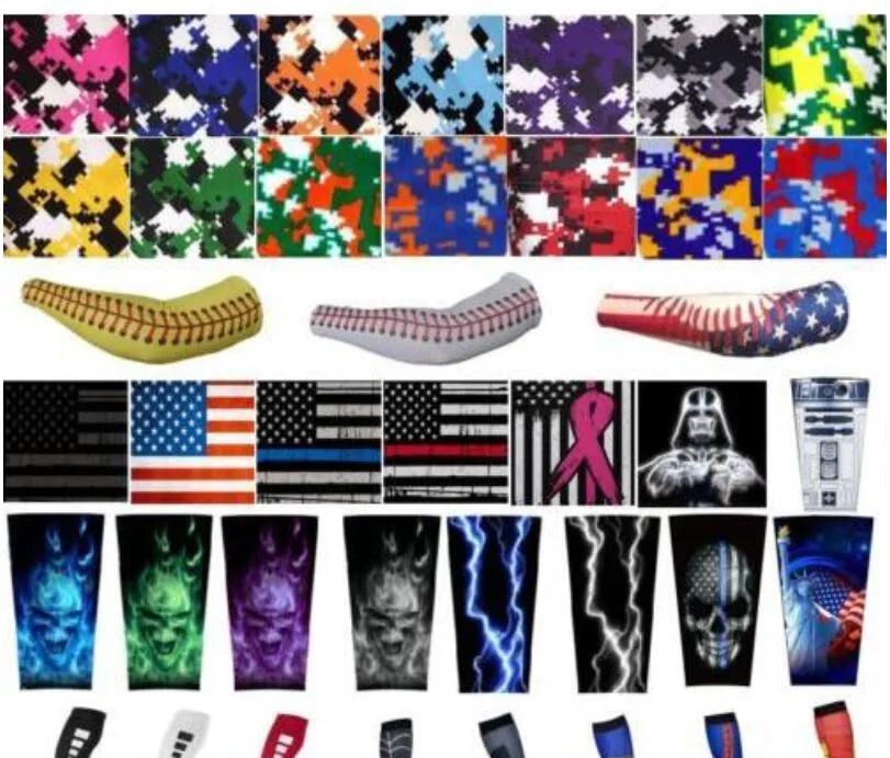 Baseball Sportsäkerhet Elbow Knee Pads Stitching New US Flag Cancer Camo Sleeve Youth Ribbon Digital Sleeves Guard för vuxna Barn Alla färger och storlekar