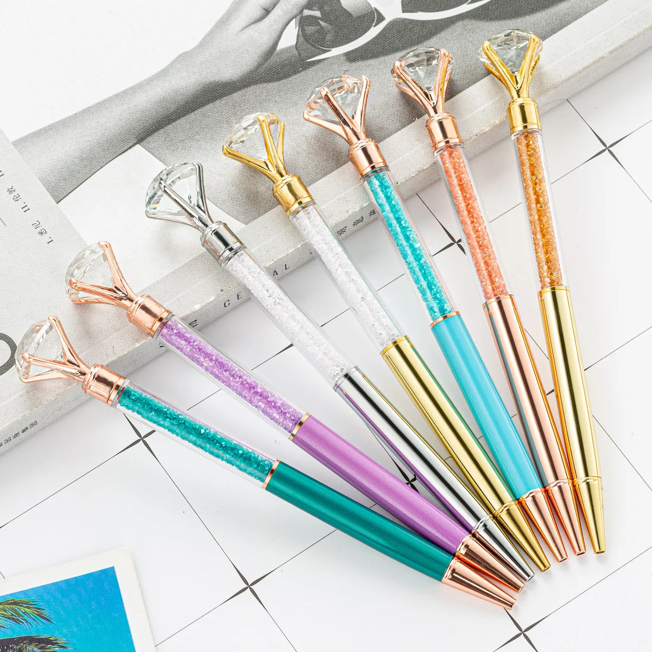 NEW Big Diamond Ballpoint Pens Bling Little Crystal Metal Pens School Office Writing Supplies Business Pen Stationery Student Gift