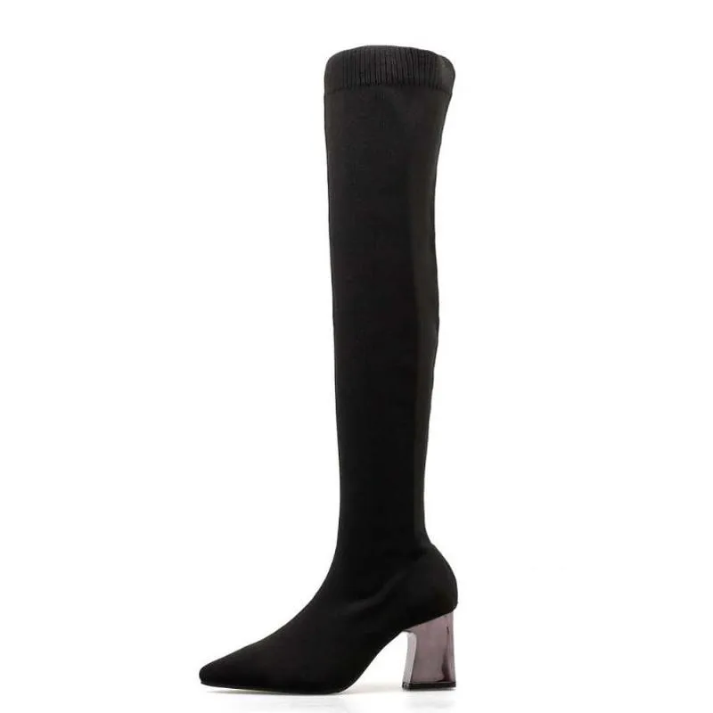 L'hiver sur les bottes du genou extenger le tissu femmes cuisses hautes hautes chaussures de femme sexy long bota féminina e