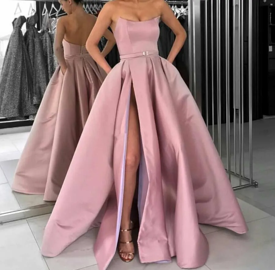 Blush Pink And Burgundy Plus Size A Line Long Satin Prom Dress With High  Side Split Perfect For Formal Parties And Proms Sexy And Elegant Wear From  Weddinggarden0931, $99.2