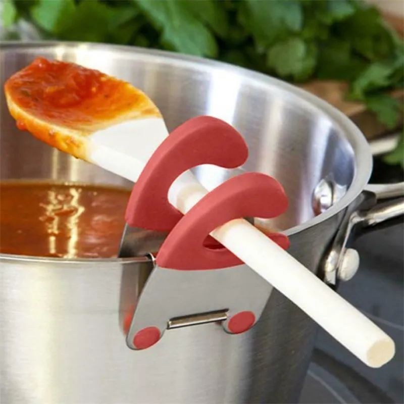 2020 Hot Functional Rostfritt stål Bekväm Pot Side Clips Anti-Sciumding Portable Spatel Spoon Holder Kitchen Gadgets