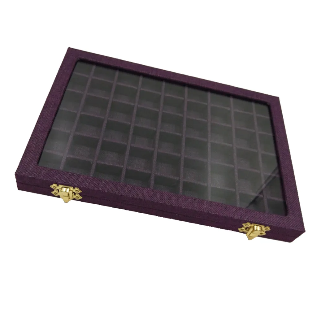 54 Mini Grids Clear Glass Lid Jewelry Tray Box Showcase Display Storage for Home Shop Counter Organizer Ring