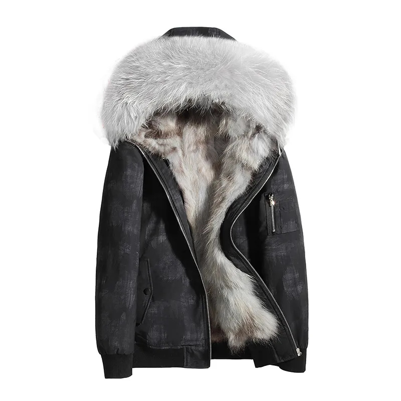 Men's Leather & Faux Parka Real Fur Coat Men Winter Jacket For Hooded Natural Raccoon Liner Short Jackets Mens Parkas 19987