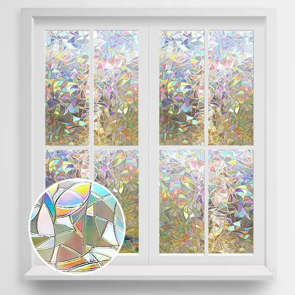 3D Privacy Decorative Glass Sticker Rainbow Effect Sticker Adhesive Vinyl Film on Removable Window Covering Film