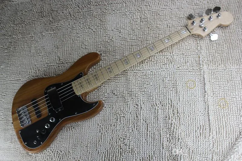 2022 Toppkvalitet Jazz Bass 5 String Naturfärg Aktiva Pickups 9V Batteri Electric Bass Guitar I lager