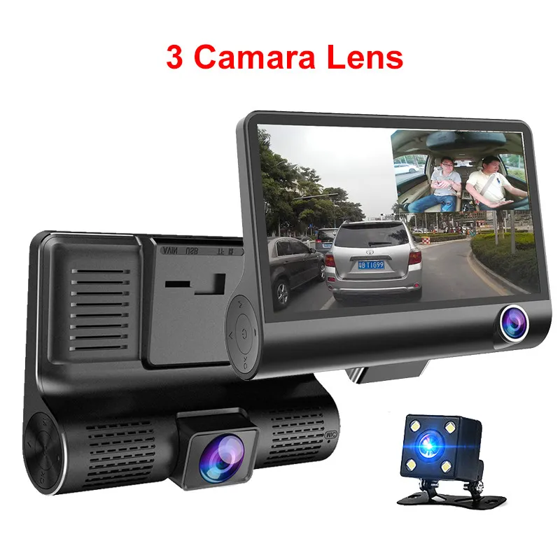 Nouvelle voiture DVR 3 caméras objectif 4.0 pouces caméra de tableau de bord double objectif avec caméra de recul enregistreur vidéo enregistreur automatique Dvrs Dash Cam