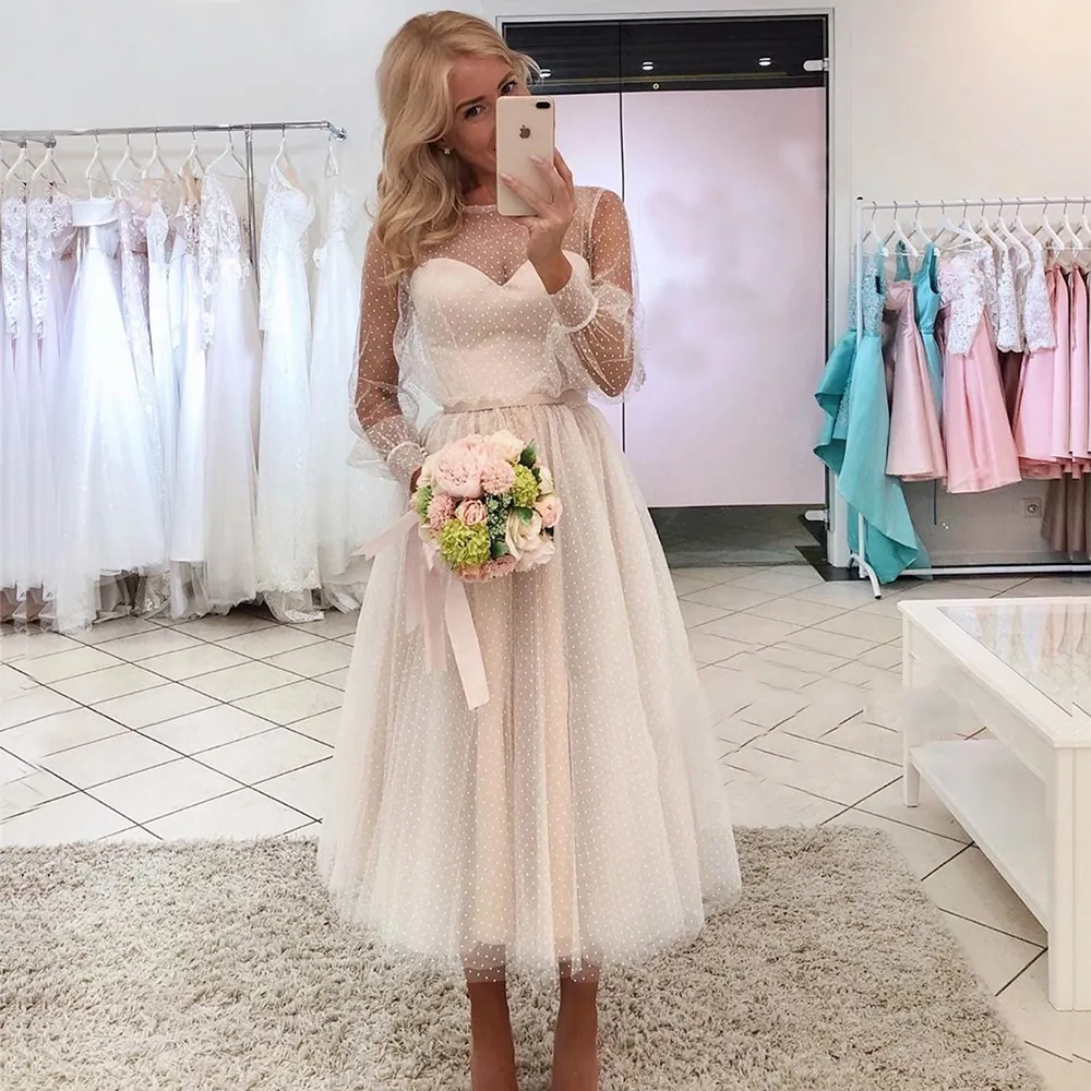 Elegant Ivory Dot Tulle A Line Princess Style Prom Dress With Long