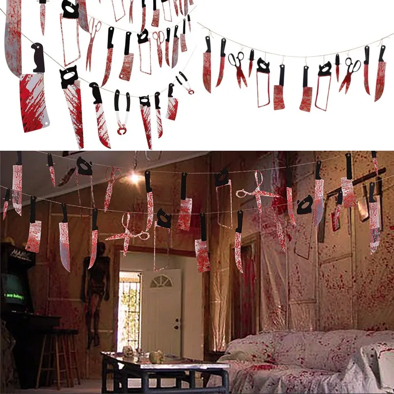 Krwawy nóż Garland Banner PCV Kryzki Knife Ręka Foot Garland Banner Halloween Straszna Scena Wiszące Dekoracje