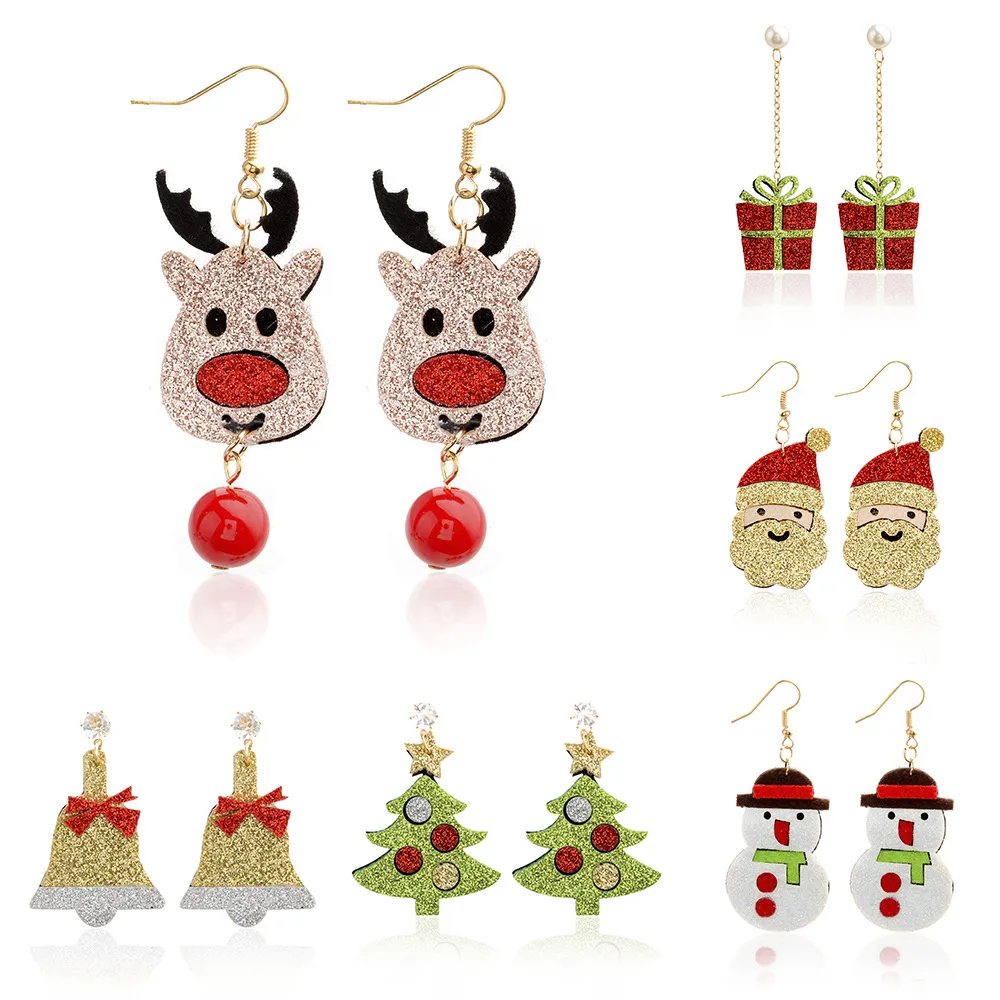 Hot Selling Christmas Earrings Colorful Layered Santas Christmas Deer Dangle Earrings Women Gifts Jewelry Dropshipping