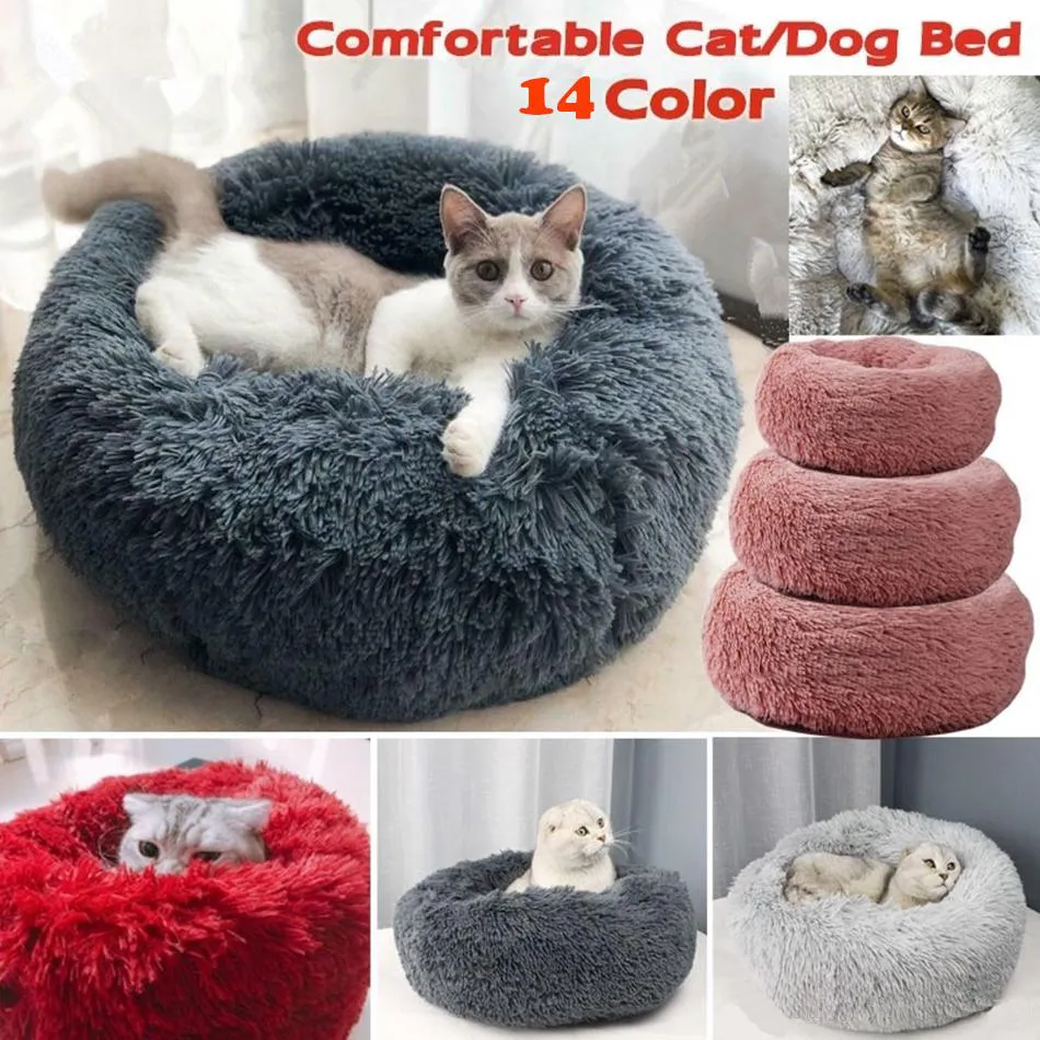 Lit rond en polaire chaud pour animaux de compagnie, coussin pour petits, moyens et grands chiens, chat, longue peluche, niche d'hiver pour chien, tapis pour chiot, chaise longue, canapé