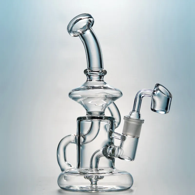 Fabrikverkauf Klein Tornado Percolator Glasbong 8 Zoll Recycler Wasserpfeifen 14 mm Innengewinde Öl-Dab-Rigs mit Quarz-Banger oder Schüssel