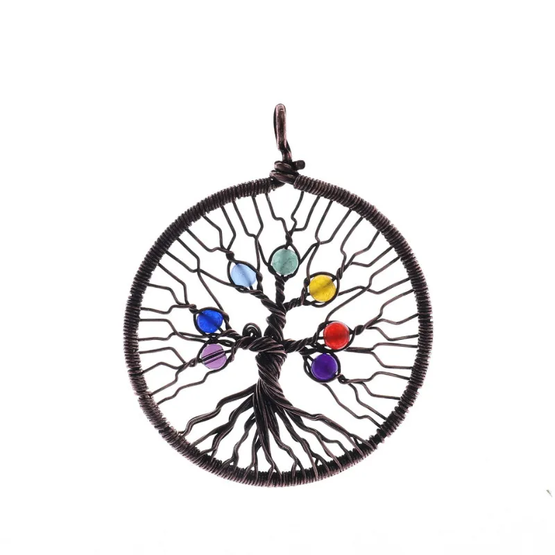 Natuursteen Crystal Geverfd Jade Tree of Life Hanger Seven-Color Chakra Creatieve Ketting Sieraden