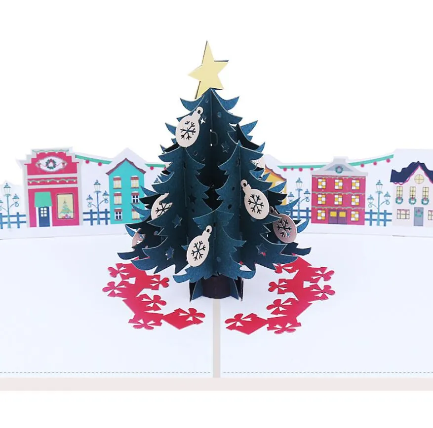 クリスマスの結婚式の誕生日パーティーギフトのための10ピースの手作りの菊美折り紙クリスマスツリー3Dグリーティングカード招待状