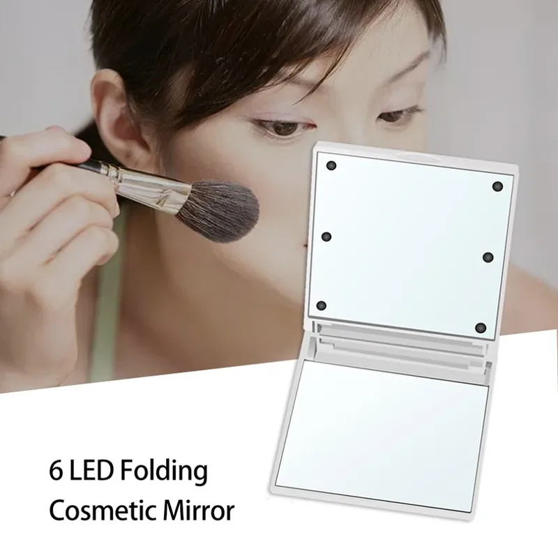 Foldable Compact Mirrors 6 LED Lights Makeup Mirror Portable Compact Mini Square Cosmetic LED Mirror J1038