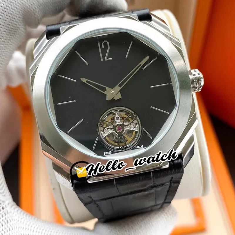 جديد الصلب حالة Octo Finissimo Tourbillon الأسود الهاتفي 102138 BGO40BPLTBXT Miyota التلقائي رجل ووتش الجلود حزام الرياضة الساعات hello_watch