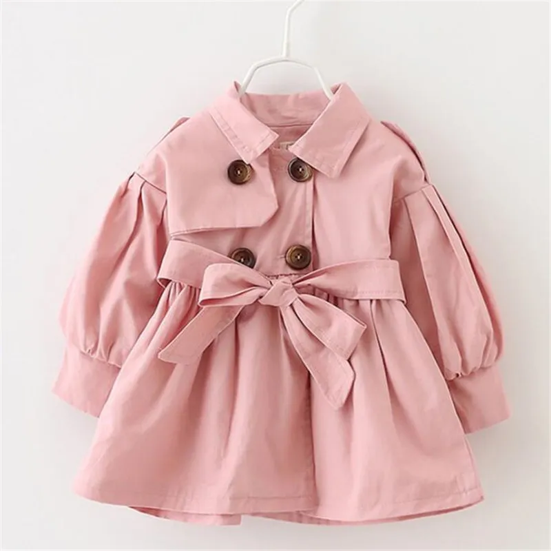 2020 printemps automne nouvelle boutique enfants vêtements double boutonnage couleur unie enfants tench manteaux revers manches longues filles manteau vente chaude