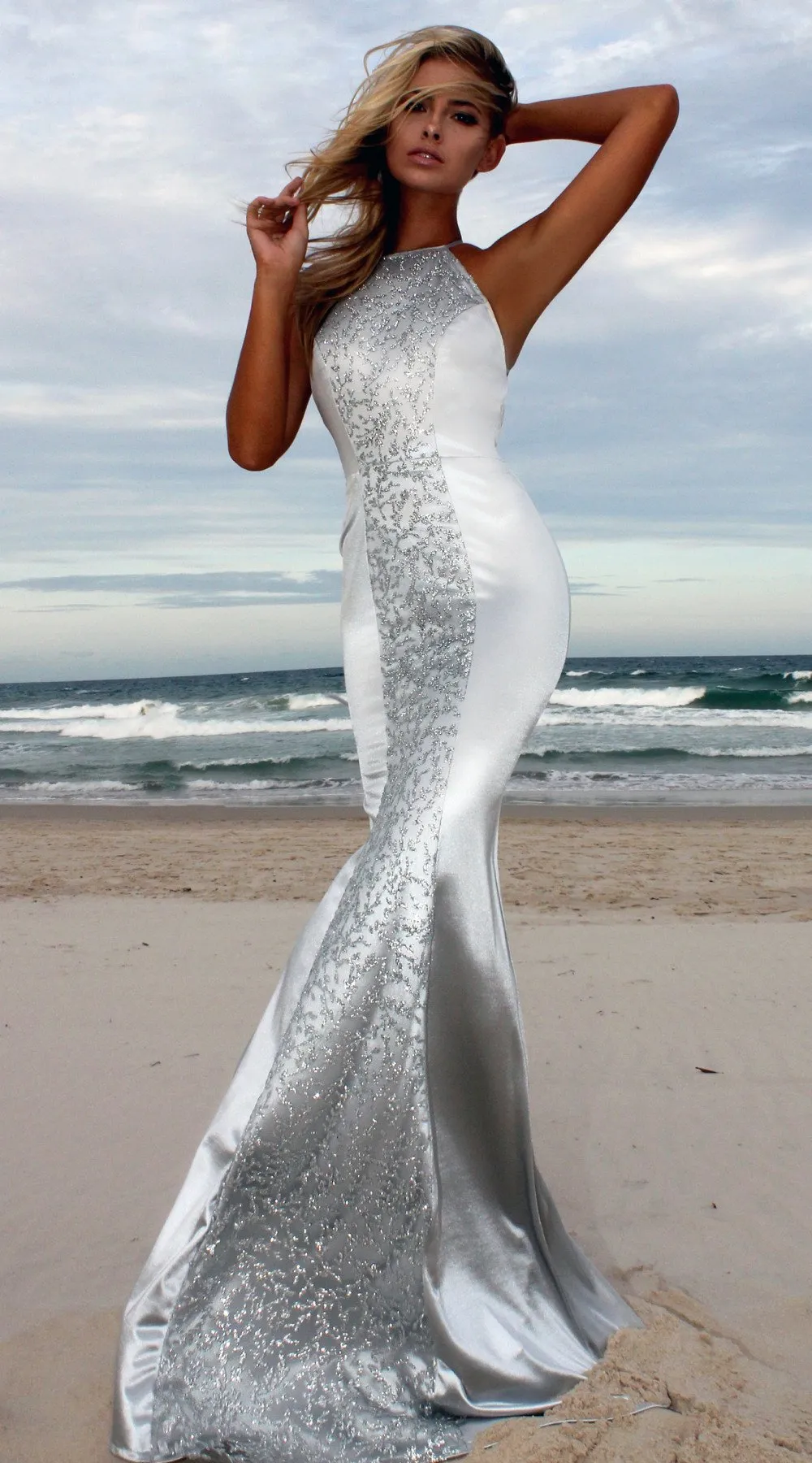 silver sequin floor length dress Sparkly Orange Sequins Mermaid Long Prom Dress, Orange / 10 main image 0