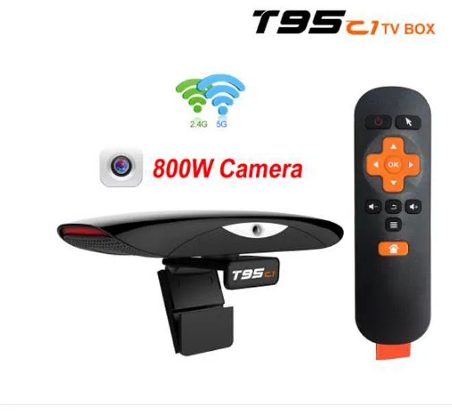 T95 C1 android tv box webcam 1080p messa a fuoco automatica con 8 core RK3368 2.4g/5g WiFi 2G 16G bt4.1