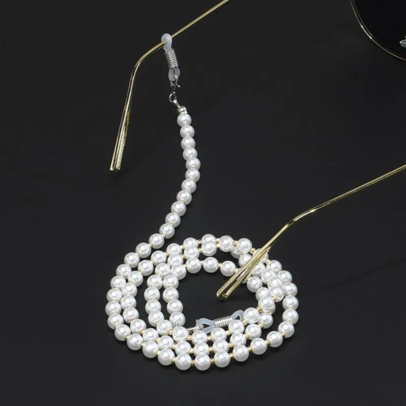 Fashion White Small Pearl Peaded Geryeglass Chain Solglasögonhållare Rem Lanyard Necklace298o