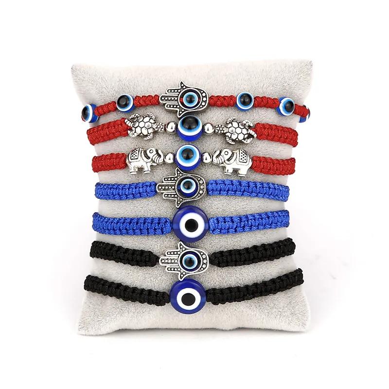 Nieuwe Blue Evil Eye Charm Gevlochten Touw Kettingen Armbanden Voor Vrouwen Mannen Schildpad Olifant Hamsa Hand Charm Red String Bangle mode-sieraden