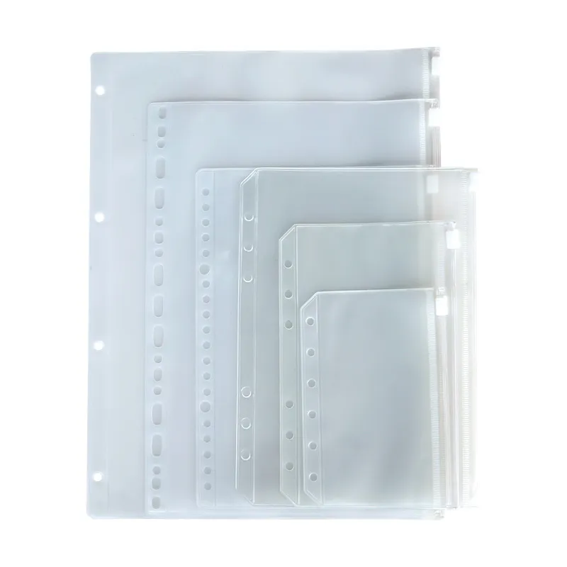 A5 A6 A7 Notebook Packaging Bags of Clear Punched Binder Pockets 6 Holes Zipper Loose Leaf Insert Bag PVC Frosted Pockets Envelop Storage Folders