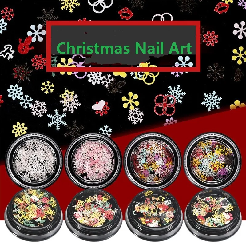 1 caixa lantejoulas de unha flocos de neve decoração de Natal brilhante desenhos de glitter misturado cores 3d adesivos para unhas art manicure