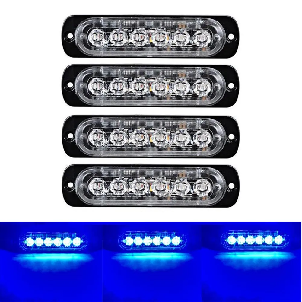 Car Blue Strobe LED-ljus 6 LED Strålning Signal Varning Ljus Bar Säkerhetslarm Flash Blinkande Bulb Yta Mount Lighthead Lampa 12V-24V