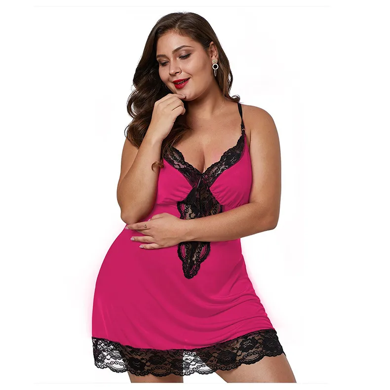 Femmes dentelle Sexy pyjamas col en V profond sans manches nuisette licou Chemise femme vêtements de nuit dame vêtements de nuit grande taille harnais pyjamas