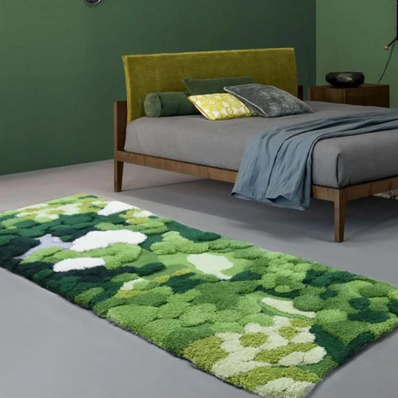 Tappeto 3D fatto a mano con piccola foresta, tappeto runner in stile nordico con decorazione verde, tappetino per camera dei bambini