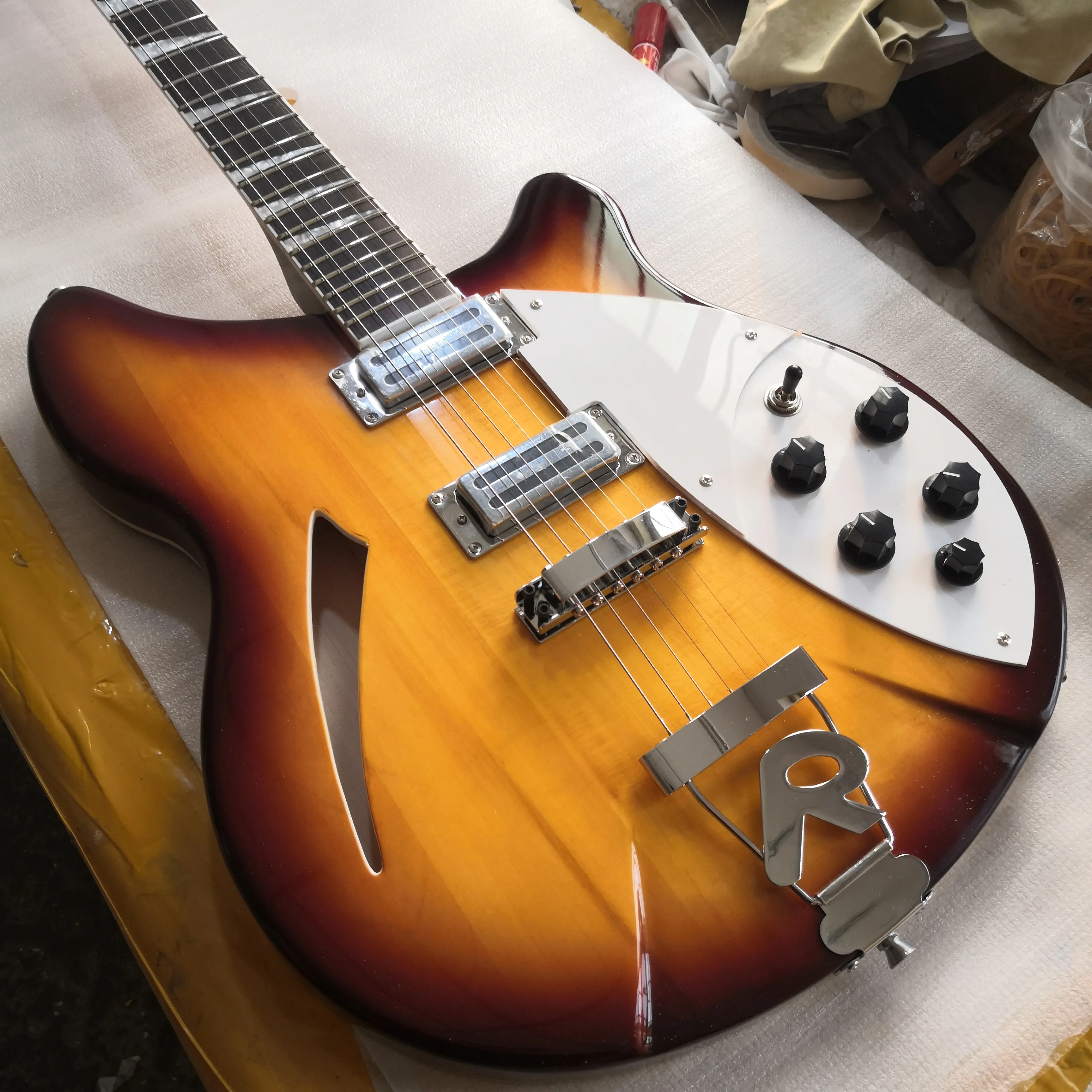 Custom Semi Hollow Body 12 String Vintage Sunburst Guitarra Elétrica 360 6 Cordas China Guitarra Chrome Hardware