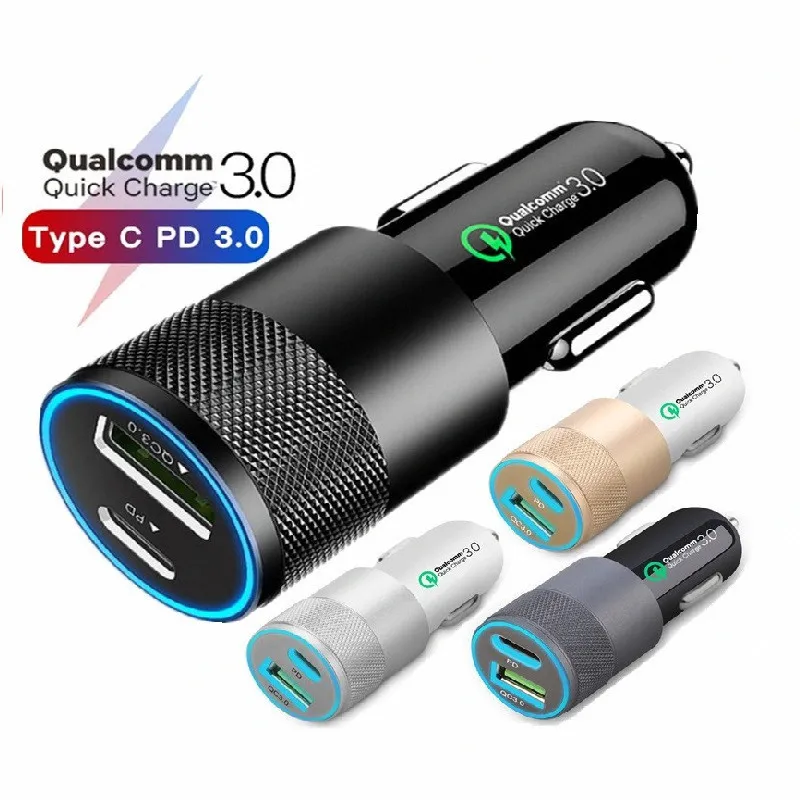 QC3.0 Snabbtelefon laddare Typ C USB Billaddare Auto Power Adapter för iPhone 7 8 x 11 Samsung Tablet PC GPS MP3