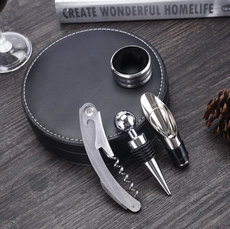 4pc Stainless Steel Wine Tool Gift Set – Corkscrew, Stopper, Pourer, Bottle Opener