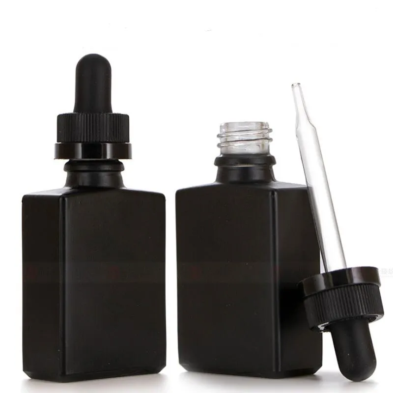 30ml Black Frosted Glass Liquid Reagent Pipette Dropper Bottles Square Essential Oil Perfume Bottle Smoke oil e liquid Bottles LX2981