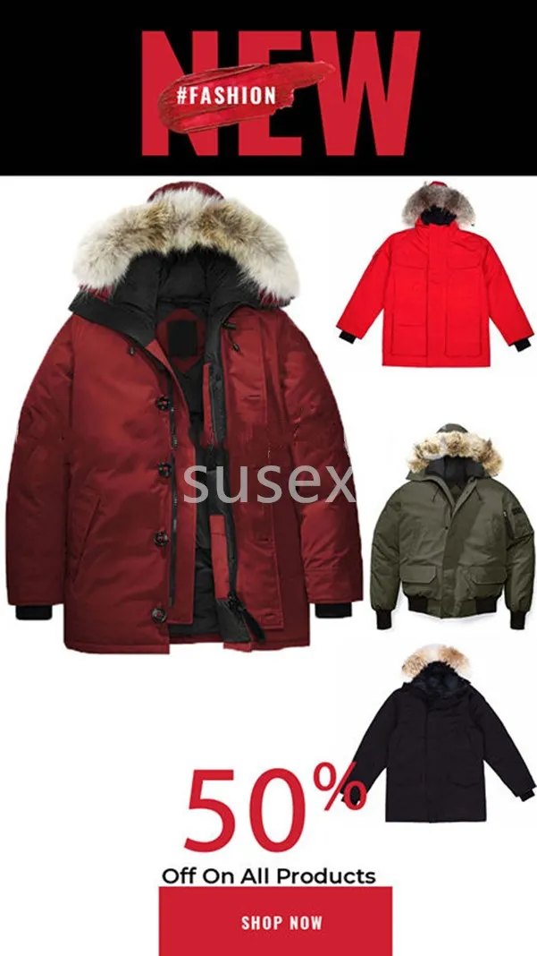 Canadian Coat Winter Down Jacket Men Bomber Real Wolf Päls huva varm kappa Par Modelst Windbreaker Parka blixtlås tjocka jackor