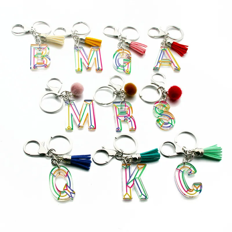 Lettre initiale porte-clés gland voiture anneaux titulaire femmes acrylique porte-clés accessoires mode A-Z Alphabet sac pendentif breloques