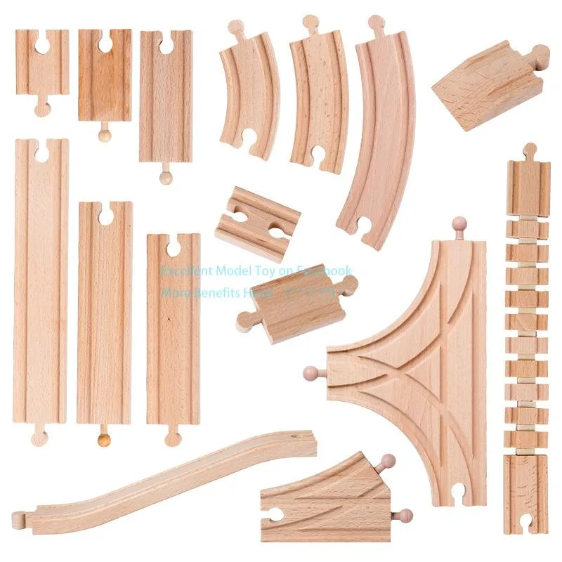 Voies de train en bois bricolage assemblage modèle blocs de construction kits jouet, compatible avec les trains, piste droite incurvée, 50 styles, cadeau de Noël pour enfant