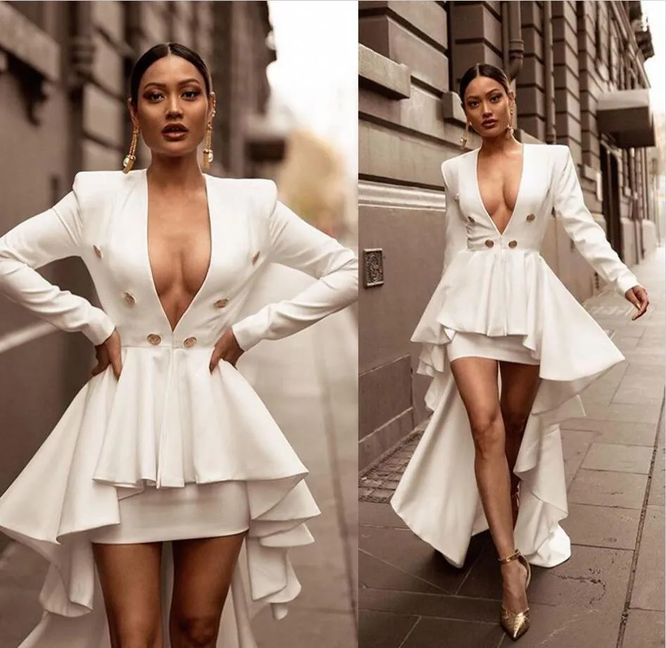Deep v satin wedding dress shop