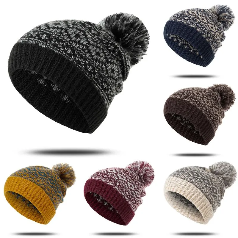 Casual Sticked Beanie Hat Women Autumn Winter Hat Tryck Skidåkning Plush Fashion Warm Winter Hats Sticked Cotton Women