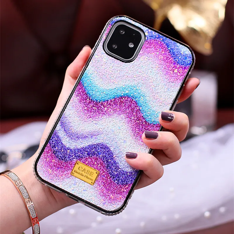 Coque de téléphone de luxe arc-en-ciel en diamant, étui arrière brillant avec strass scintillants pour Iphone 12 11 MAX XR X 7 8 Plus 11 Pro Max XS