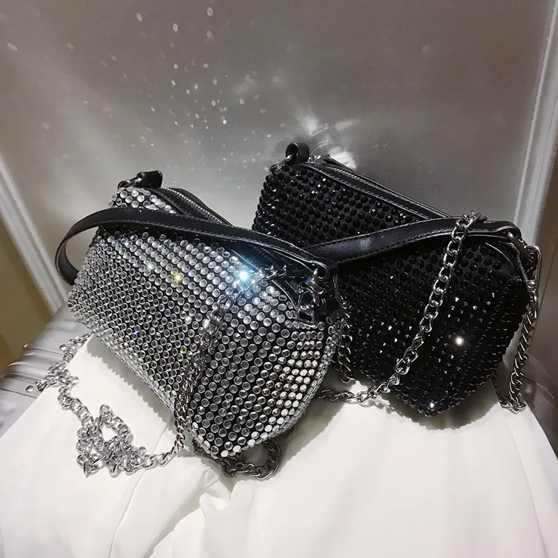 Bolsos de hombro, bolso de mano cuadrado con diamantes, moda 2021, cuero de alta calidad, bolso de diseñador para mujer, cadena, mensajero, banquete